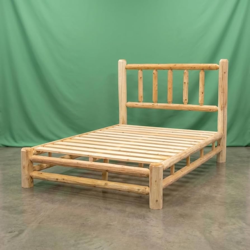 Amazon.com: Log Platform Bed Frame with Headboard, Queen Size - Unfinished,  Natural, Solid White Cedar Wood, No Boxspring Required, Amish Handcrafted  in USA : Home & Kitchen