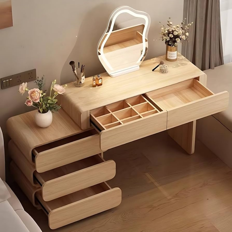 Amazon.com: LPP-AWH Solid Wood Makeup Vanity - Modern Vanity with Smart LED  Mirror & Makeup Chair, Luxury White Dressing Table Include 5 Drawers for  Bedroom, Baking Varnish Process (White,47'') : Home &
