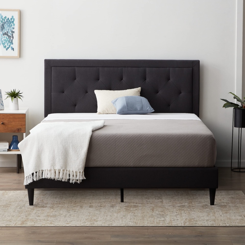 Amazon.com: LUCID K Upholstered Platform Bed Frame with Headboard   No  Box Spring Needed  King Size  Charcoal : Home & Kitchen