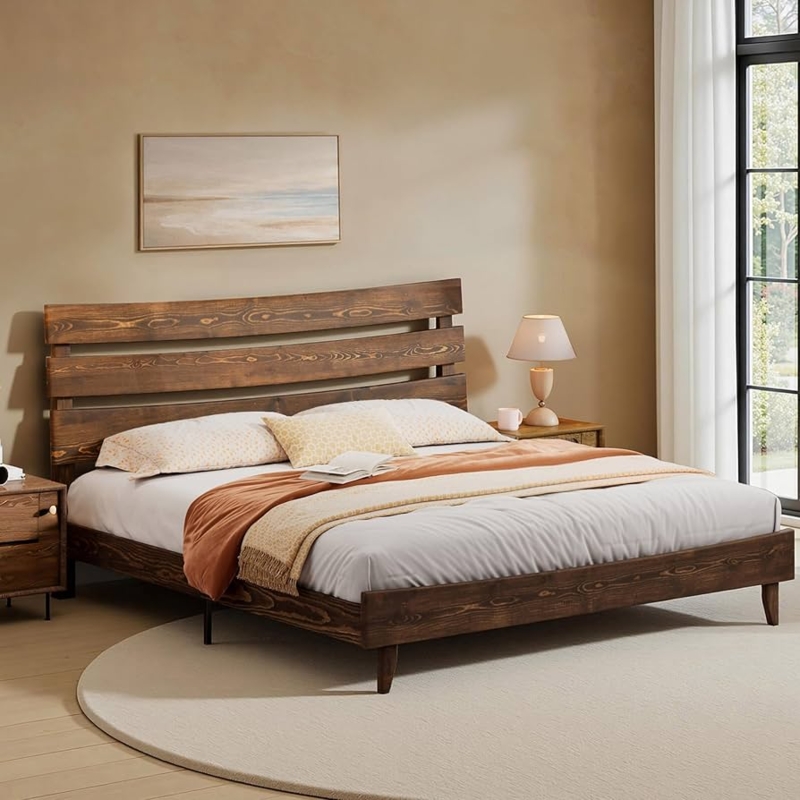 Amazon.com: LUXOAK 14 Inch Solid Wood Bed Frame with Headboard, Japanese  Bed Frame, Mid-Century Style Platform Bed with Wood Slats Support, No Box  Spring Needed, Easy Assembly, King Size, Chocolate : Home