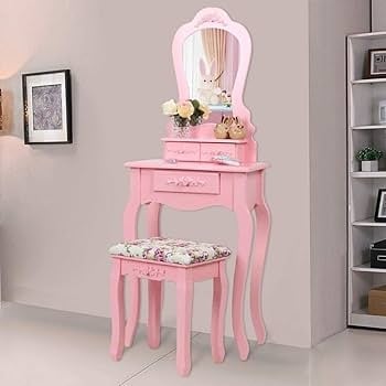 Amazon.com: Makeup Table Set with Mirror Stool Storage Organizer for Home  Bedroom Chic Furniture Pink Vanity Set (Color : Pink Size : 50 * 30 *  136cm) : Home & Kitchen