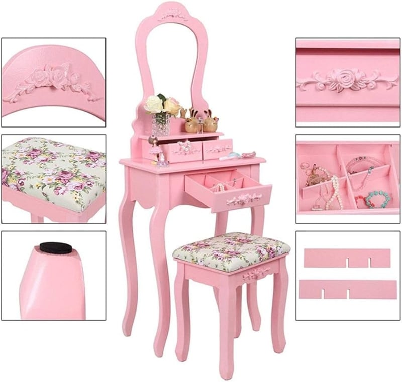 Amazon.com: Makeup Table Set with Mirror Stool Storage Organizer for Home  Bedroom Chic Furniture Pink Vanity Set (Color : Pink Size : 50 * 30 *  136cm) : Home & Kitchen