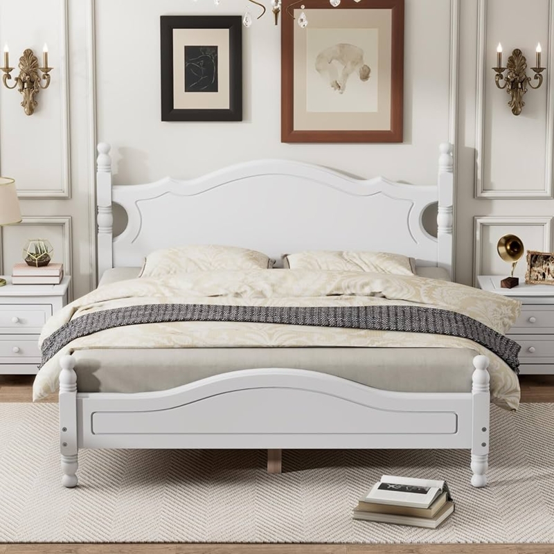 Amazon.com: Merax Modern Farmhouse Wood Platform Bed with Headboard, Queen  Bed Frame with Wood Slat Support White : Home & Kitchen