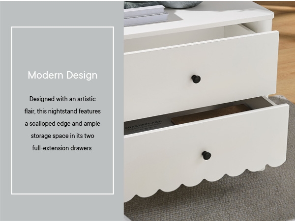 Amazon.com: Modway Emmeline Scalloped 2-Drawer Nightstand in White : Home &  Kitchen