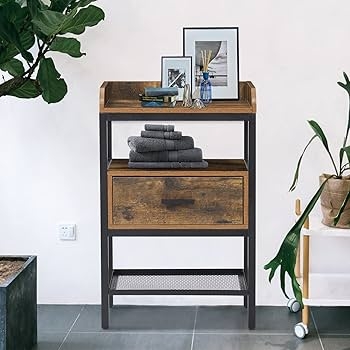 Amazon.com: Nightstand Set of 2, 3 Tier End Table with Drawer and Storage  Shelf, Industrial Bedside Table with Adjustable Feet, Wooden Accent  Furniture for Bedroom Living Room : Home & Kitchen
