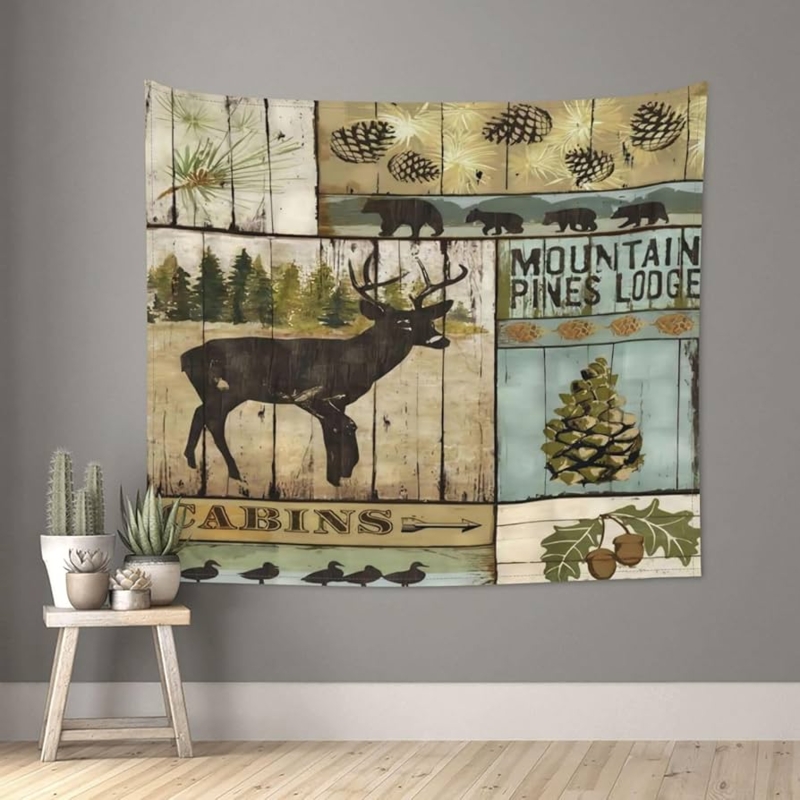 Amazon.com: QICITTY Rustic Deer Cabin Mountain Pines Lodge Tapestry Wall  Hanging Headboard Tapestry for Bedroom Living Room Home Decor 60x51 Inch :  Home & Kitchen