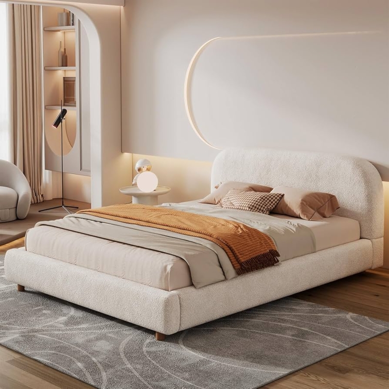 Amazon.com: Queen Size Bed Frame, Upholstered Cloud Boucle Platform Beds  Frames with Headboard, Anti-Collision Soft Rounded Corners Footboard, No  Box Spring Required, Easy Assembly (35" White, Queen) : Home & Kitchen