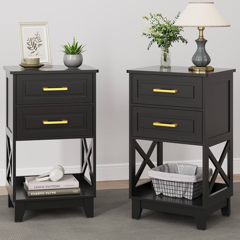 Amazon.com: RoyalCraft 30'' Tall Nightstand Set of 2, Modern Painted  Bedside Table with 2 Drawers and Open Shelf Below, Wood Side Table for  Bedroom, Home Office, Black : Cell Phones & Accessories