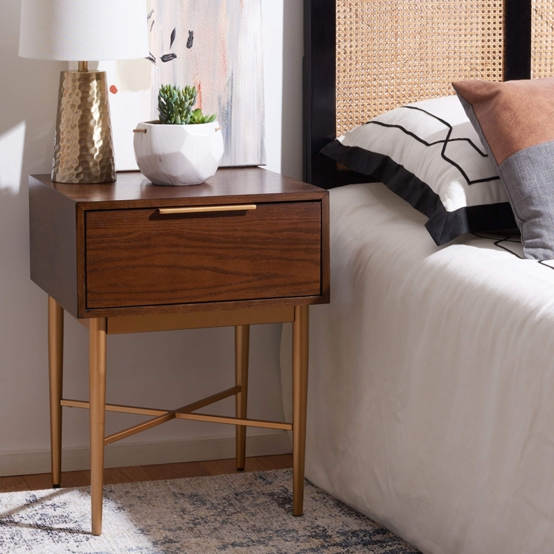 Amazon.com: Safavieh Home Pierre Modern Walnut and Gold 1-drawer Nightstand  : Home & Kitchen