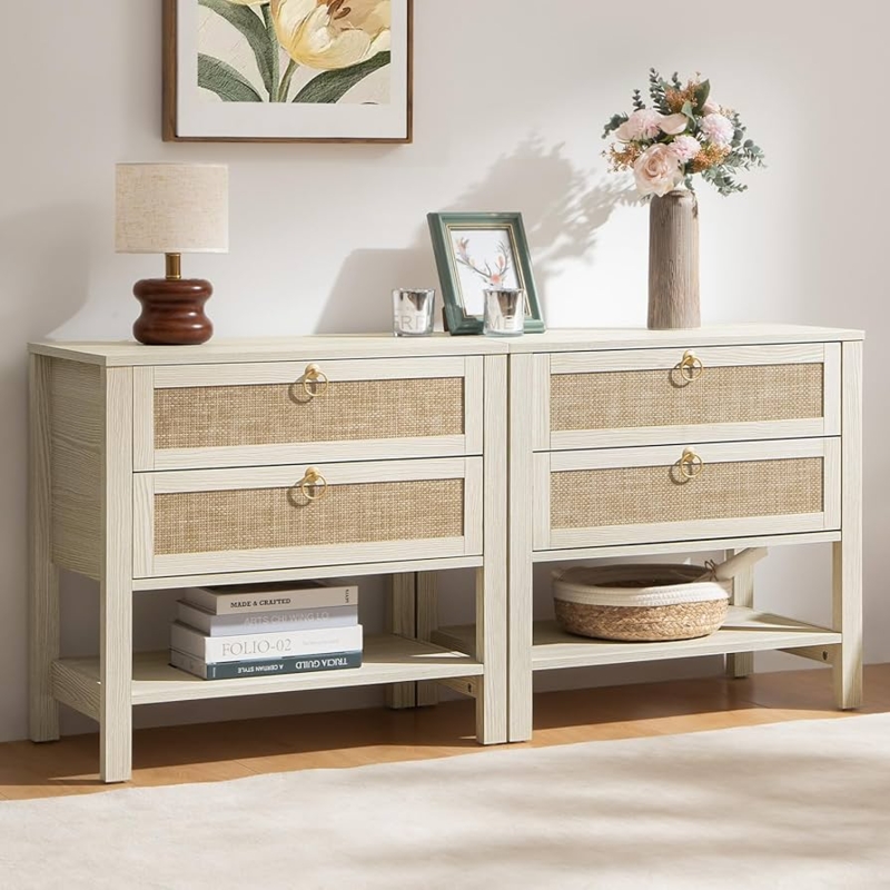Amazon.com: SICOTAS Night Stands Set of 2 for Bedroom, Large Bedside Tables  with Drawer & Open Shelf, Wide Boho Rattan Nightstand Set Narrow Side Table  for Master Bedroom : Home & Kitchen