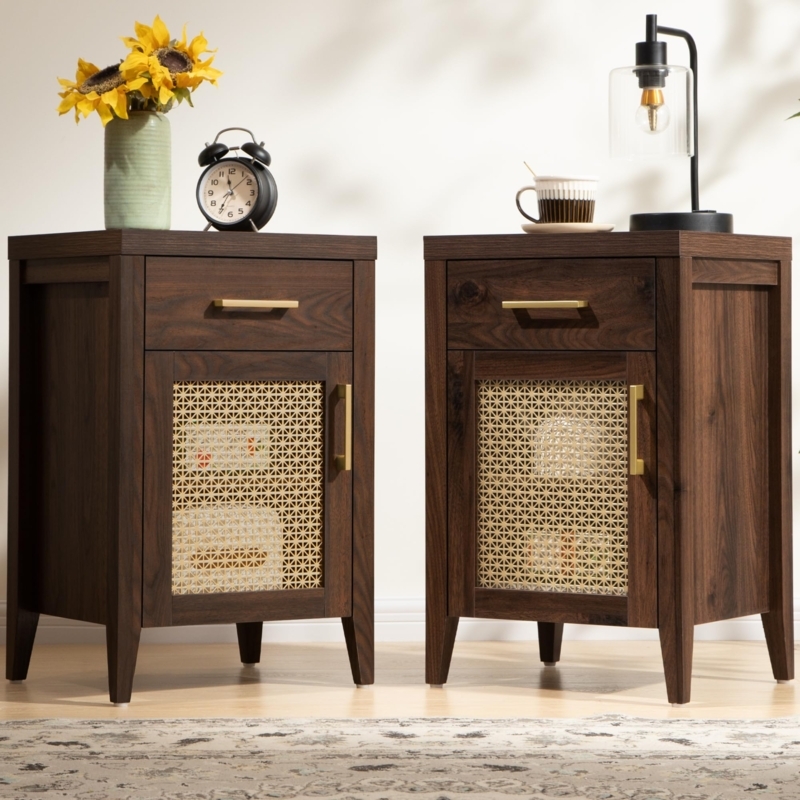 Amazon.com: SICOTAS Tall Nightstands Set of 2 with Drawer, Mid Century  Modern Wooden Night Stand Rustic Bedside Tables with Storage, Vintage End  Tables with Metal Mesh Door for Bedroom, Espresso Walnut :