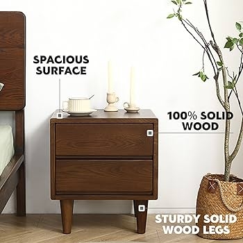 Amazon.com: Solid Oak Wood Nightstand, Bedside Table with 2 Drawer,  Mid-Century Luxury Night Stand, Modern Sofa Side End Table, Farmhouse Wooden  Night Stand for Bedroom, Easy Assembly, Walnut Color : Home &