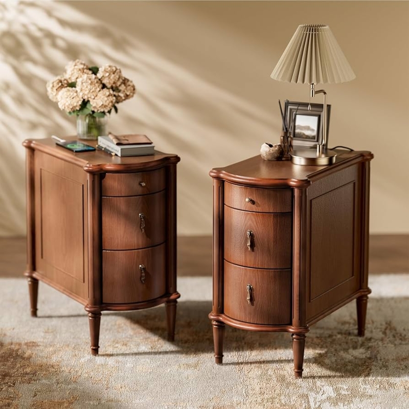 Amazon.com: STO'SENSE Nightstand Set of 2 w/Charging Station & 3 Drawers,  Pre-Assembled, Vintage Side Table w/Antique-Finished Pulls, Rustic Wood  Finish, Narrow End Table w/Turned Legs for Bedroom, Brown : Home & Kitch