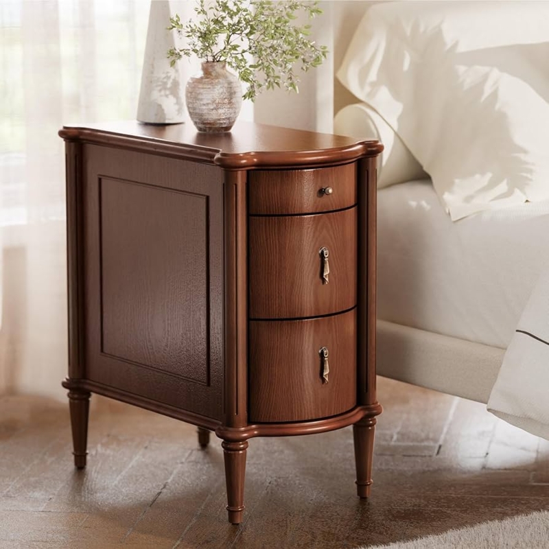 Amazon.com: STO'SENSE Nightstand w/Charging Station & 3 Drawers,  Pre-Assembled, Vintage Side Table w/Antique-Finished Pulls, Rustic Wood  Finish, Narrow End Table w/Turned Legs for Bedroom (1, Brown) : Home &  Kitchen