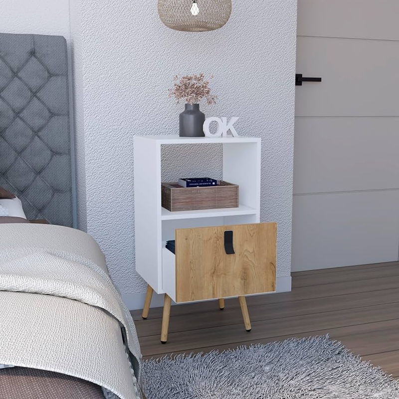 Amazon.com: Tall Nightstand 29" H, with One Drawer and Functional Storage,  White, Macadamia : Home & Kitchen