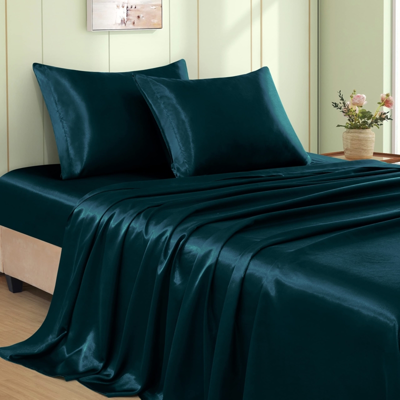 Amazon.com: VACVELT 4pcs Dark Teal Satin Sheets Full Size Bed Set, 15 Inch  Deep Pocket Silky Satin Sheet Set, Soft Satin Bedding Set Cooling & Luxury  Bed Sheets, 1 Fitted Sheet +