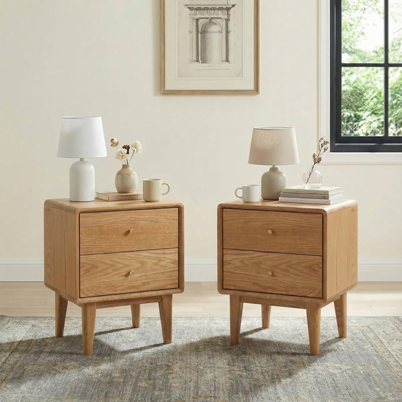 Amazon.com: Vadisun Solid Oak Wood Nightstand Set of 2, Natural Wood  Nightstand with 2 Drawers, Mid Century Modern Night Stand, Wood Bedside  Table Set of 2, Small Night Stand for Bedroom(19.69" H) :