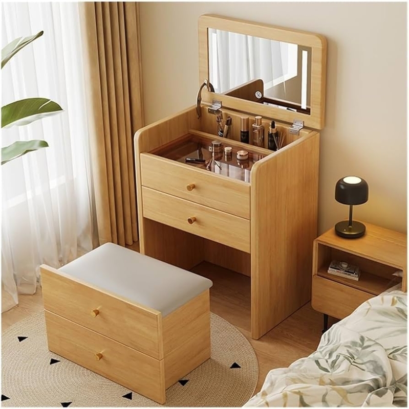 Amazon.com: Vanity Desk Vanity Desk with Flip Top Mirror, Makeup Vanity  Table with Cushioned Stool, Compact Dressing Table, Vanity Set for Bedroom  Makeup Dressing TableNatural : Home & Kitchen
