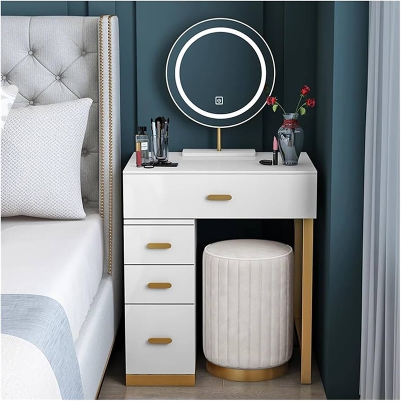Amazon.com: Vanity Desk White Velvet Finish Makeup Vanity Small Vanity Desk  Set with Lighted Mirror and 4 Drawers, Bedroom Makeup Dressing Table with  Cushioned Stool Makeup Dressing TableWhite 50cm : Home &