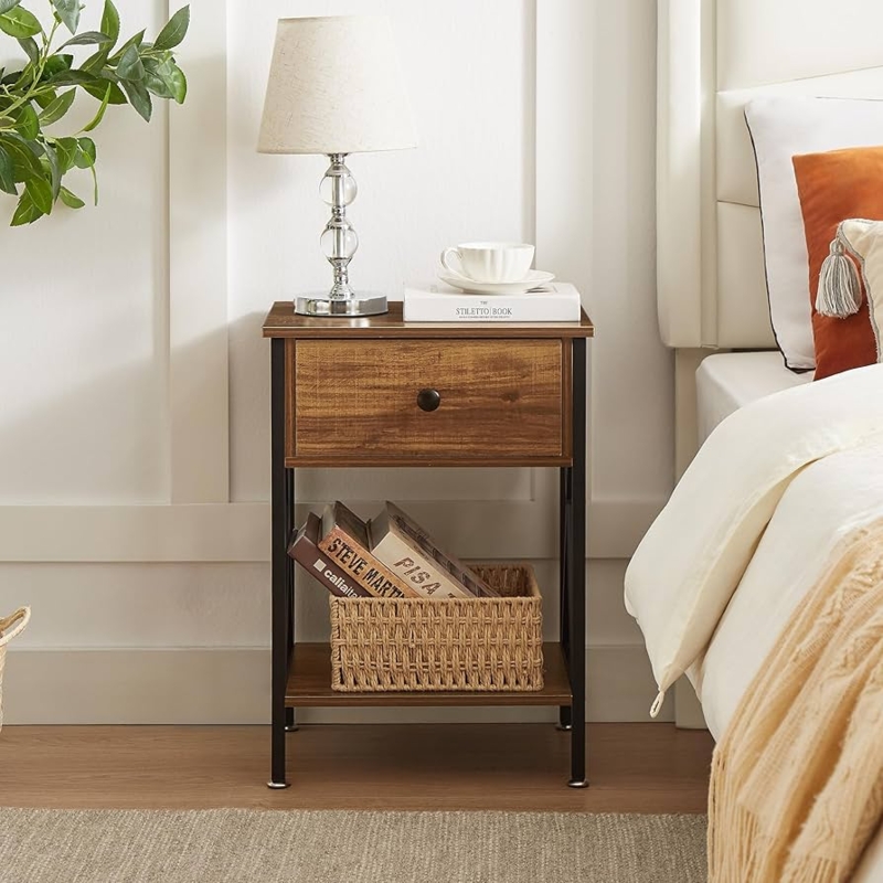 Amazon.com: VECELO Nightstands Set of 2, Modern Bedside End Tables, Night  Stands with Drawer and Storage Shelf for Living Room Bedroom, Industrial  Metal Frame : Cell Phones & Accessories