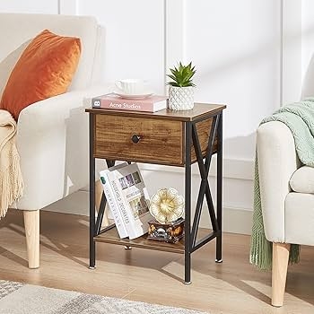 Amazon.com: VECELO Nightstands Set of 2, Modern Bedside End Tables, Night  Stands with Drawer and Storage Shelf for Living Room Bedroom, Industrial  Metal Frame : Cell Phones & Accessories