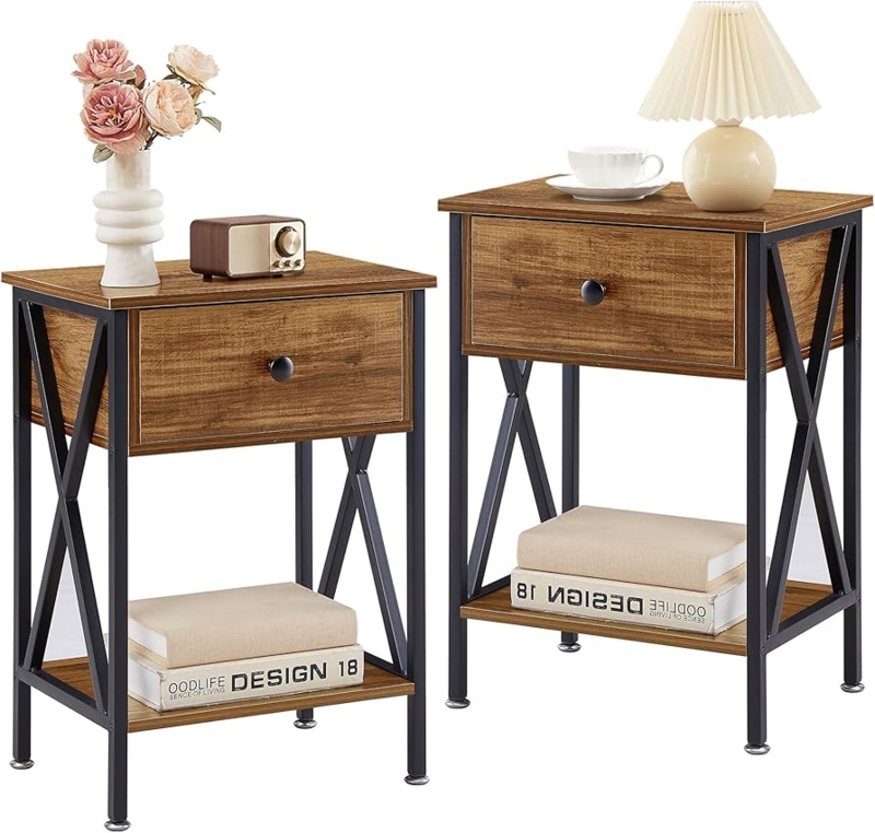 Amazon.com: VECELO Nightstands Set of 2, Modern Bedside End Tables, Night  Stands with Drawer and Storage Shelf for Living Room Bedroom, Industrial  Metal Frame : Cell Phones & Accessories