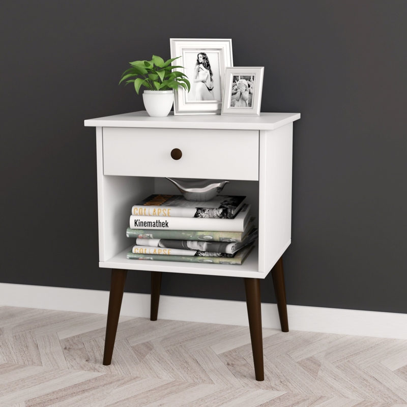 Amazon.com: White/Espresso Nightstand Side End Table Open Storage with  Drawer 24" H : Home & Kitchen