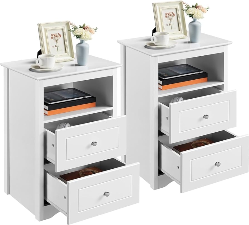 Amazon.com: Yaheetech Bedside Table Set of 2, Tall Nightstand with 2 Drawer  and Cubby, Wooden Bedside Table for Bedroom Small Space, Tall Bedside  Cabinet Telephone Table, 16 D  19 W 