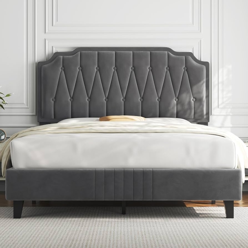Amazon.com: Yaheetech Full Bed Frame Velvet Upholstered Platform Bed with  Curved Headboard, Height-Adjustable Headboard/Noise-Free/Wooden Slats  Support/No Box Spring Needed/Easy Assembly, Dark Gray Full Bed : Home &  K