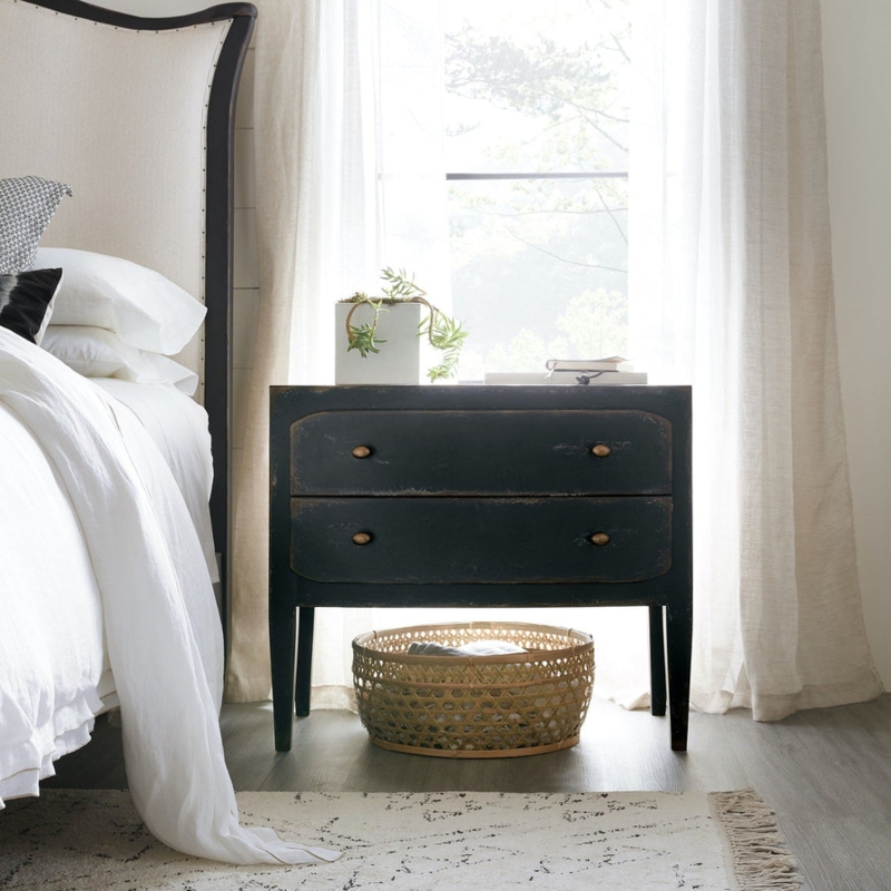 Antique Black Nightstand with Cabriole Legs and Scalloped Apron