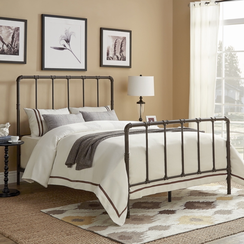 Antique Bronze Pipe Bed Frame with Spindle Headboard & Joint Details