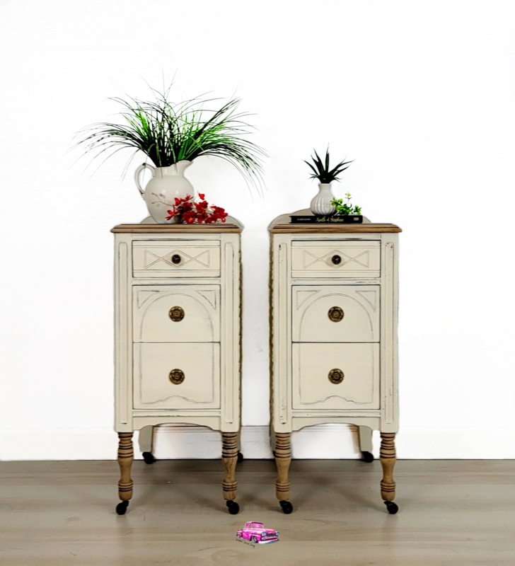 Antique Cream Nightstands Buttercream Painted Finish Drop Pulls