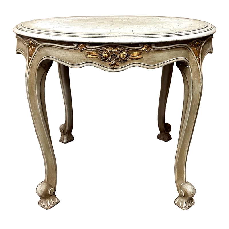 Antique Cream Round End Table with Cabriole Legs