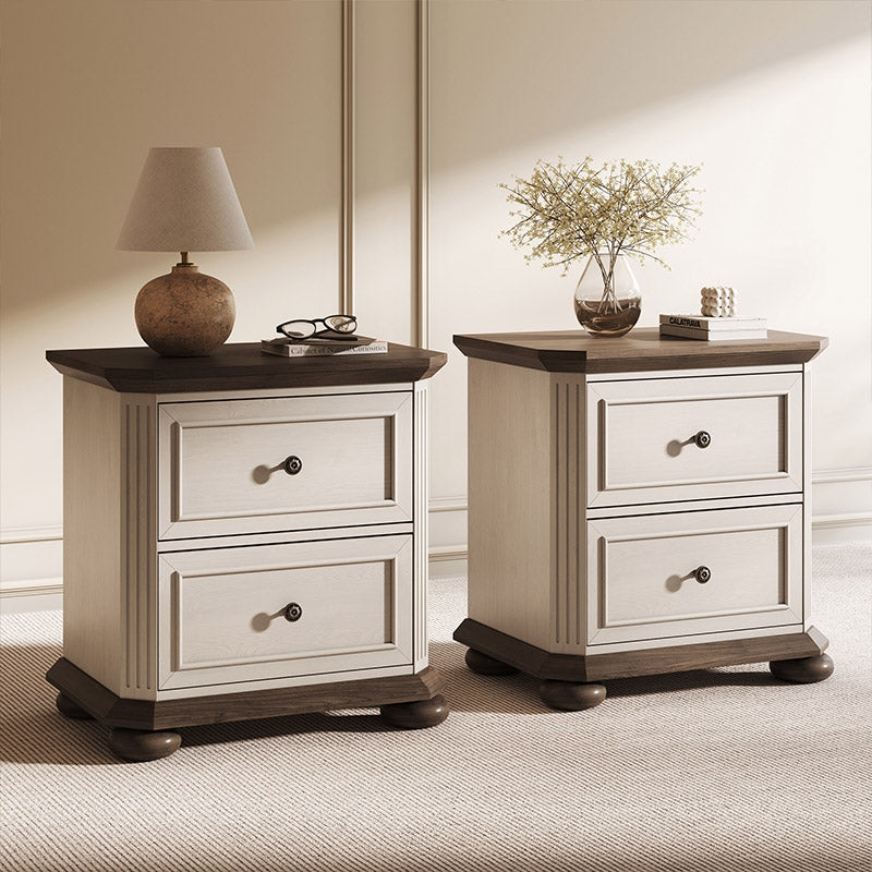 Antique White Bedroom Storage Nightstand with Bin Style Pulls
