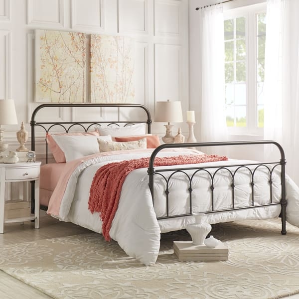 Antique White Metal Spindle Bed Frame with Casted Knot Details