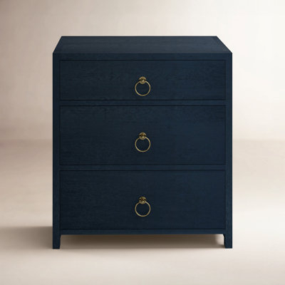 Antique White Nightstand Distressed Three-Drawer with Bun Feet