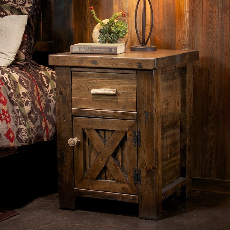 Antler Handle Nightstand with Weathered Barnwood Texture.