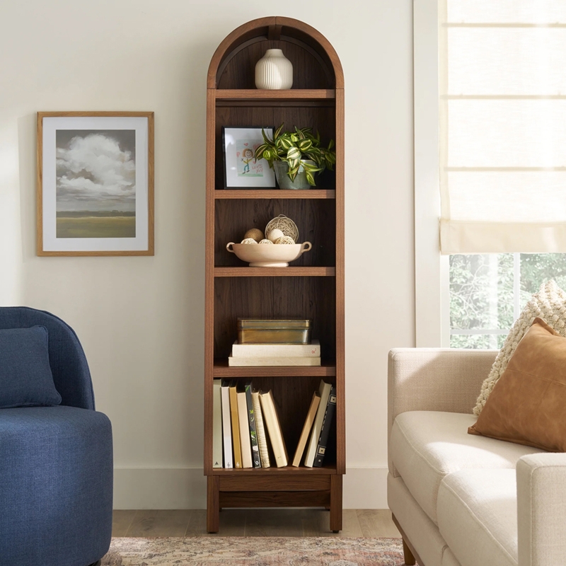 Arched Bookcase Open Back Five Tier Airy Storage Furniture
