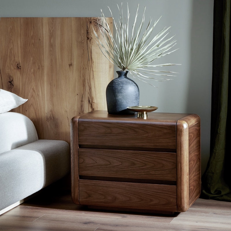 Arched Nightstand in Dark Walnut Veneer with Two Drawers