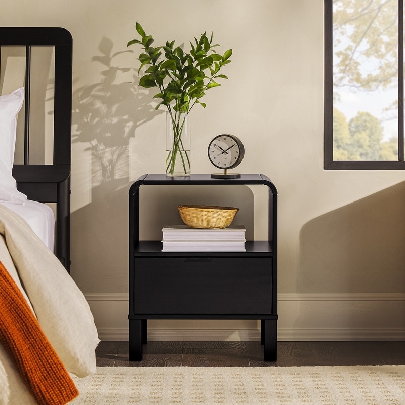 Arched Nightstand with Handleless Design, Sleek Wood Finish