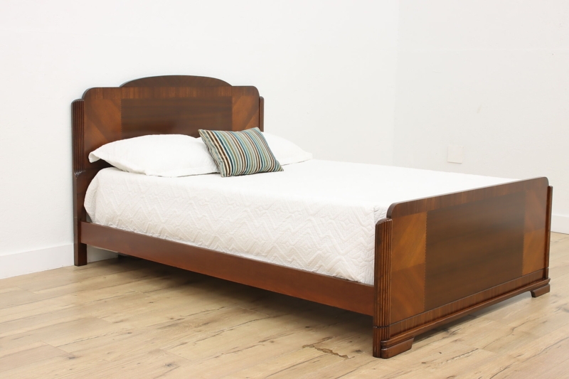 Art Deco Bed Frame with Stepped Headboard and Waterfall Edges