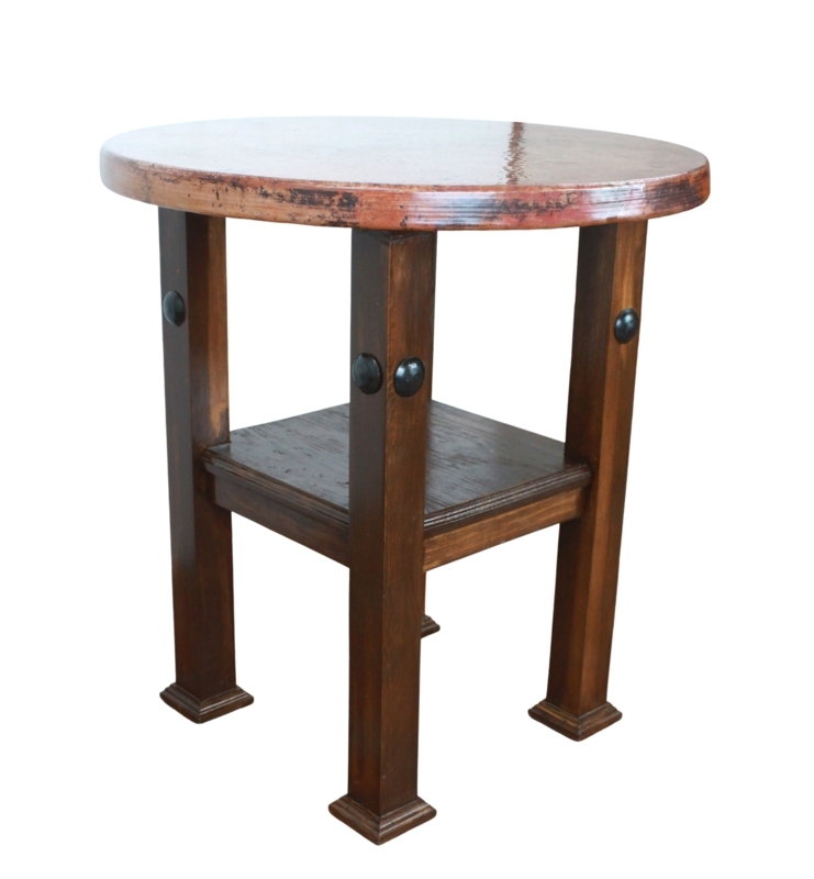 Artisanal Side Table with Hammered Metal Finish and Cylindrical Silhouette