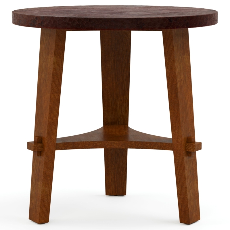Arts and Crafts Side Table with Hammered Metal Top and Visible Joinery