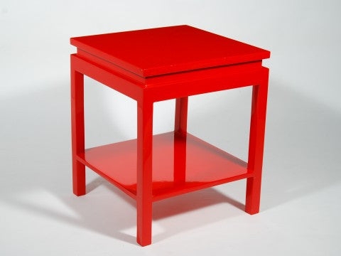 Asian-Inspired Side Table in Glossy Red Lacquer with Horse Hoof Feet