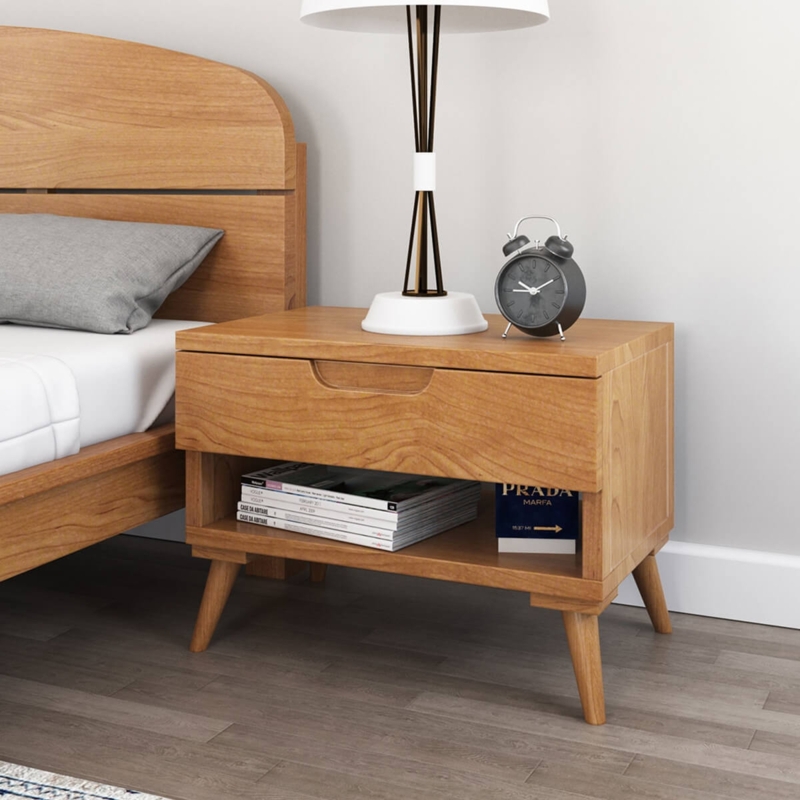 Avondale Teak Wood Scandi-Modern Nightstand With Drawer