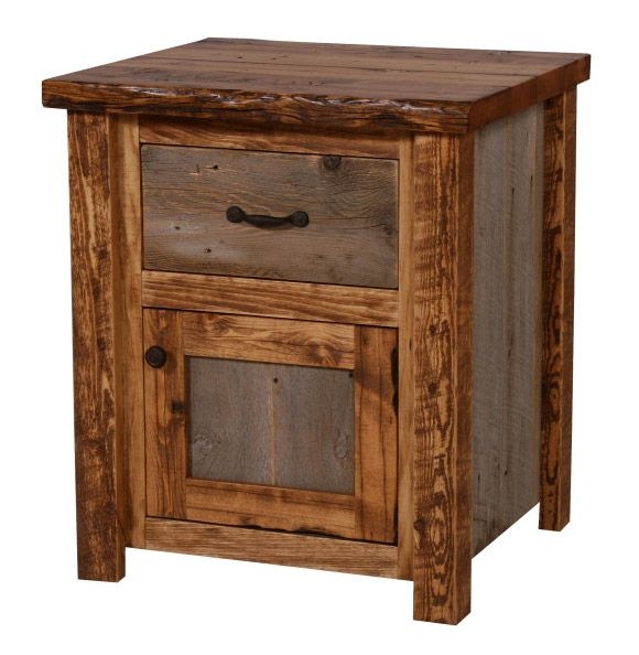 Barnwood Nightstand with Minimalist Industrial Hardware and Door.