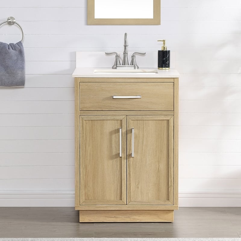 Bathroom Vanity in Platinum Birch Finish, Matte Black Hardware & Gray Wood Single Sink Vanity