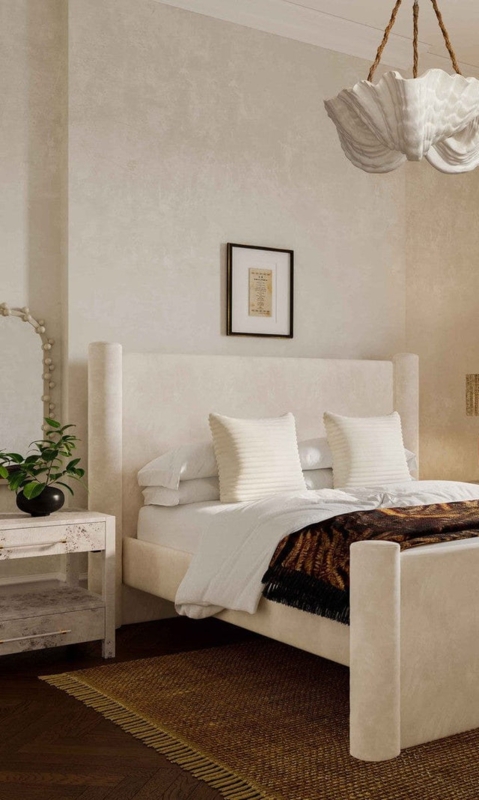 Bed Arched Headboard Vertical Channel Tufted Velvet Glam