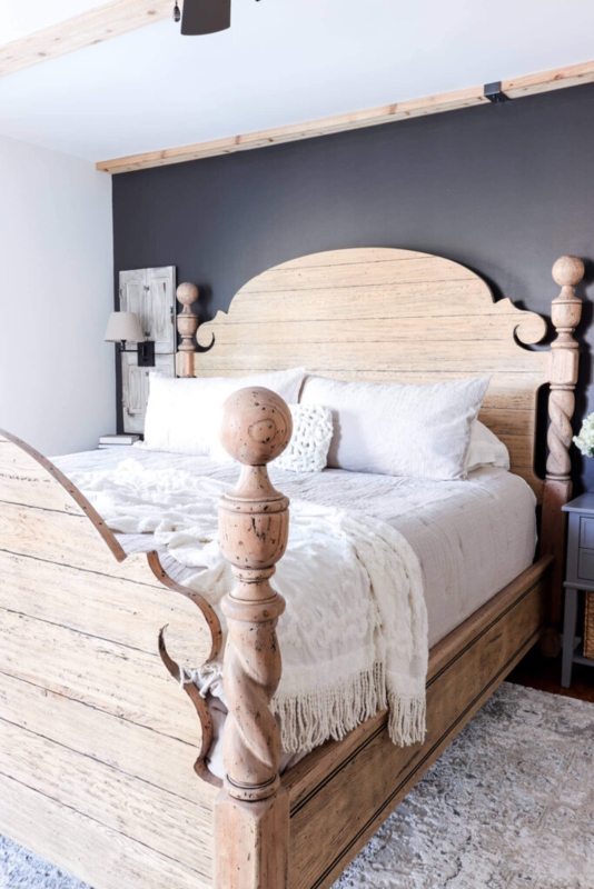 Bed Arched Tufted Headboard Weathered Wood Frame Upholstered Bed