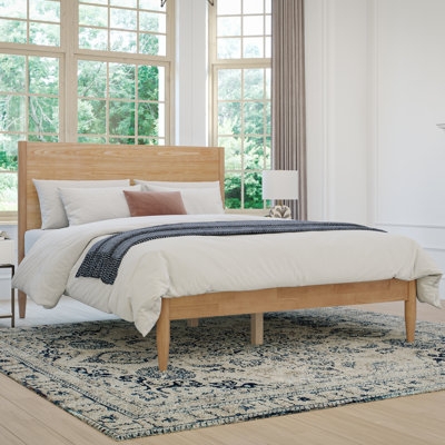 Bed Channeled Wingback Headboard Contrasting Wood Frame